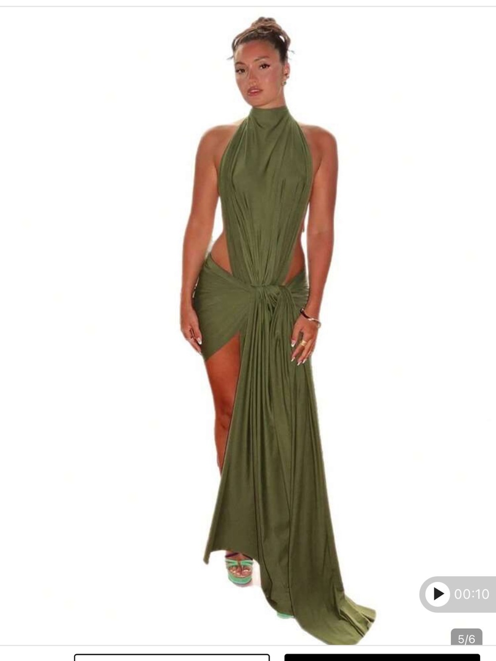SHEIN Olive Halter High-Low Tie-Detail Maxi Dress